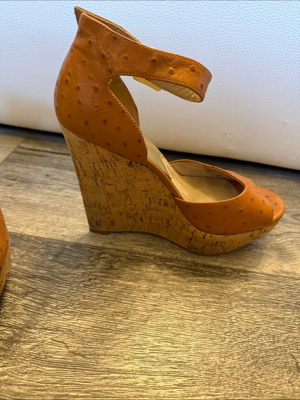 Michael Kors Tan Cork Wedge Sandals with Ankle Buckle
